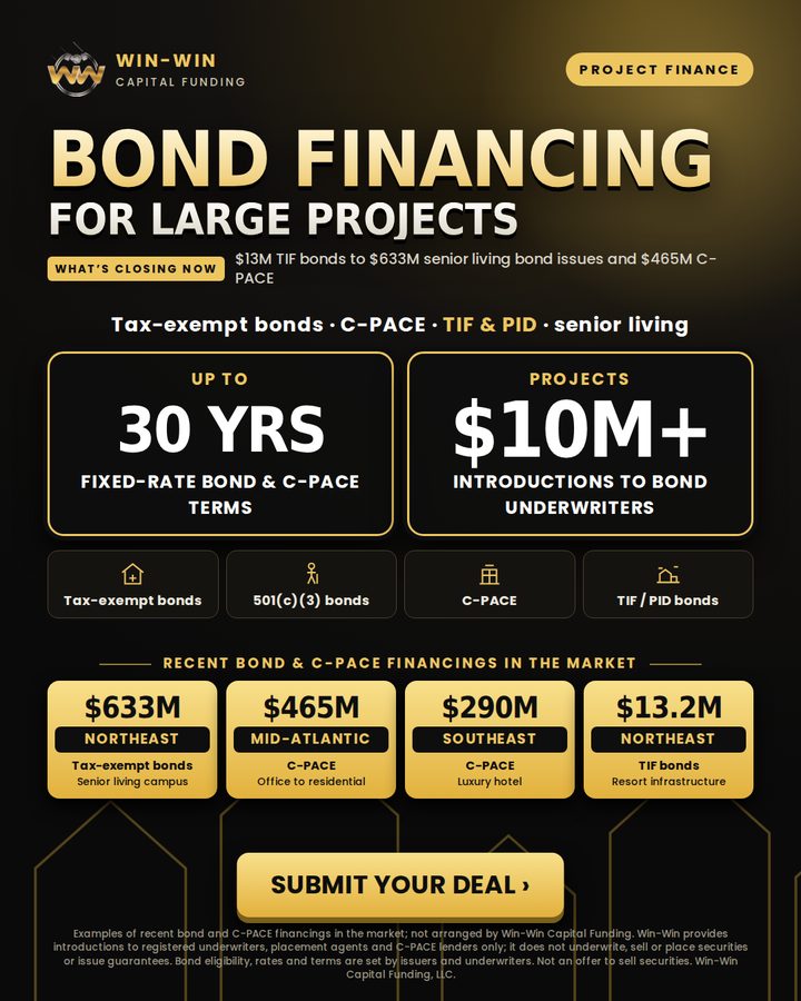Bond financing for large projects flyer: Win-Win Capital Funding