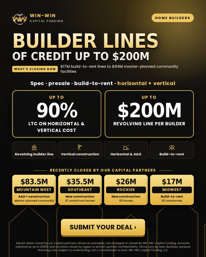 Builder lines of credit up to $200M flyer: Win-Win Capital Funding