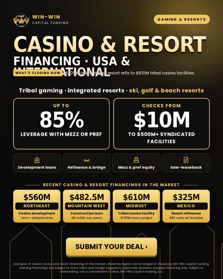 Casino & resort financing flyer: Win-Win Capital Funding