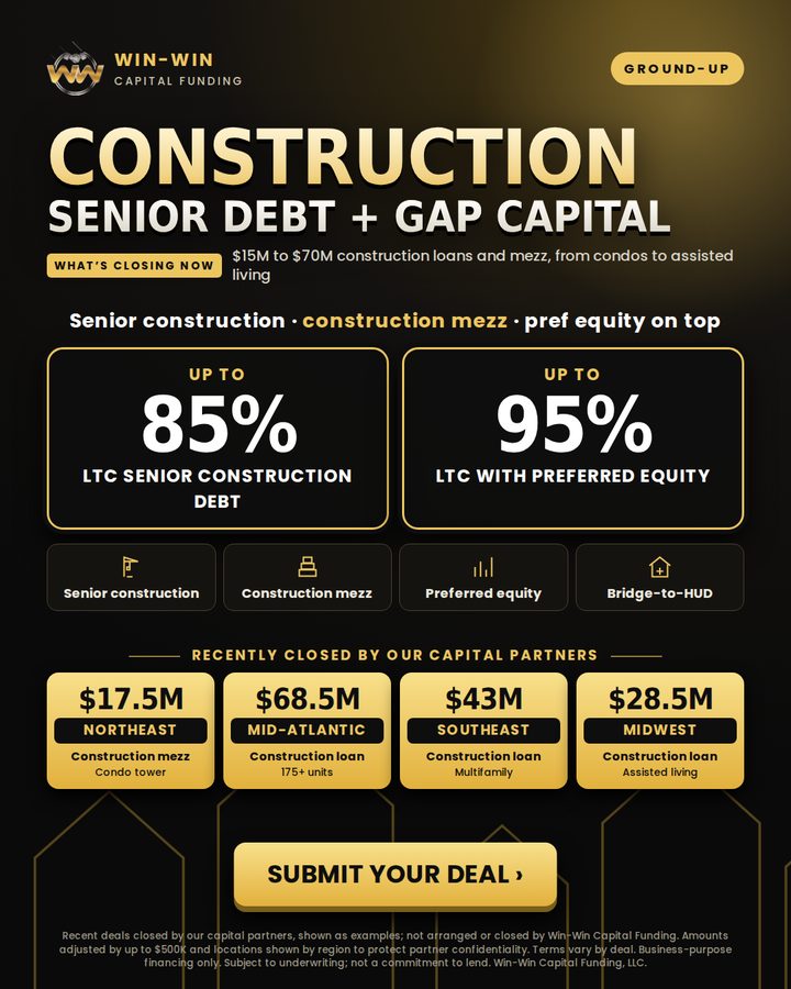 Construction senior debt + gap capital flyer: Win-Win Capital Funding