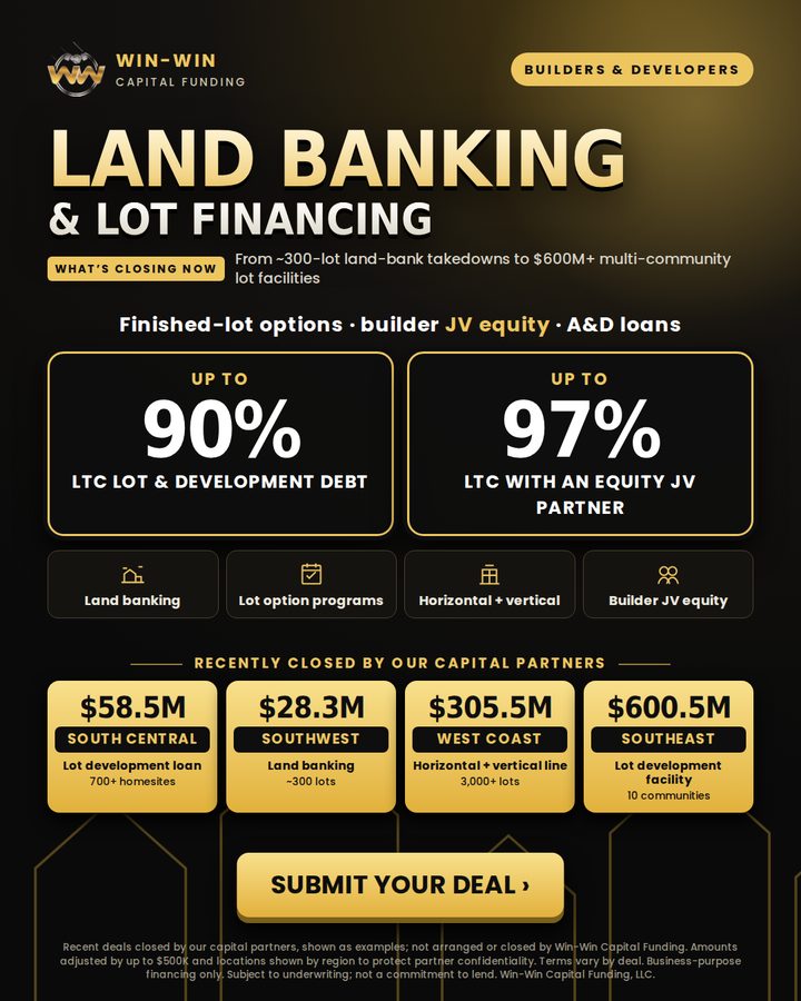 Land banking & lot financing flyer: Win-Win Capital Funding