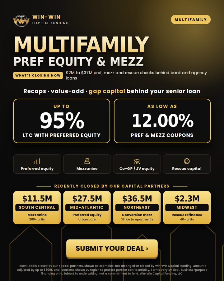 Multifamily pref equity & mezz flyer: Win-Win Capital Funding