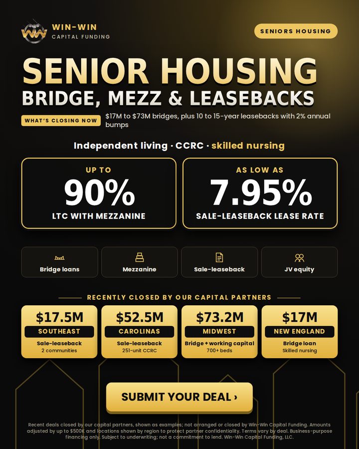 Senior housing financing flyer: Win-Win Capital Funding
