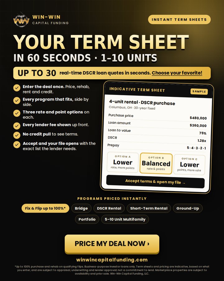 Instant term sheets for 1-4 units and condos flyer: Win-Win Capital Funding