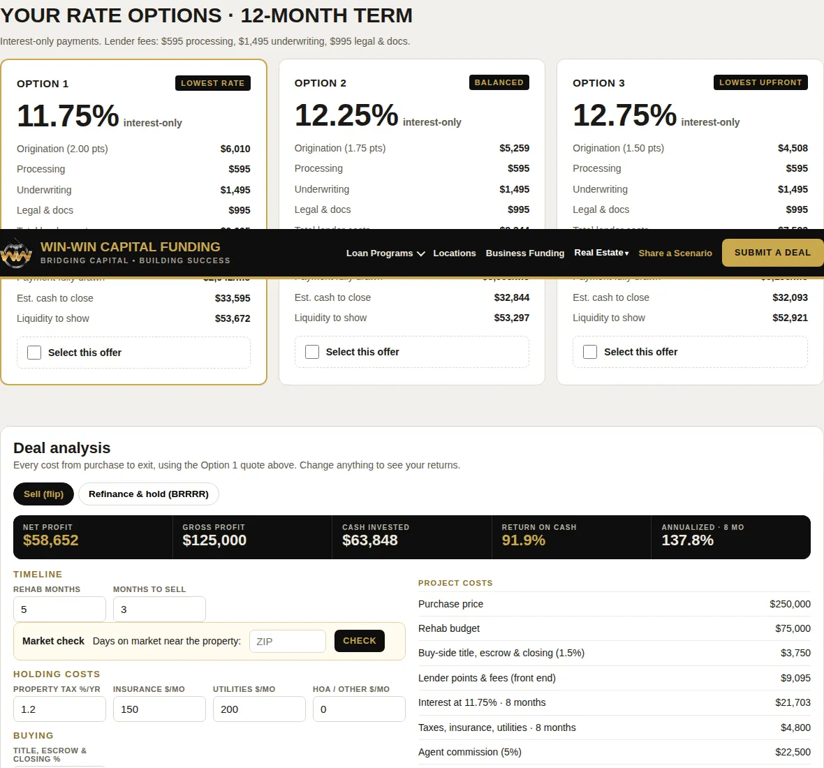 Instant quotes & term sheets screenshot